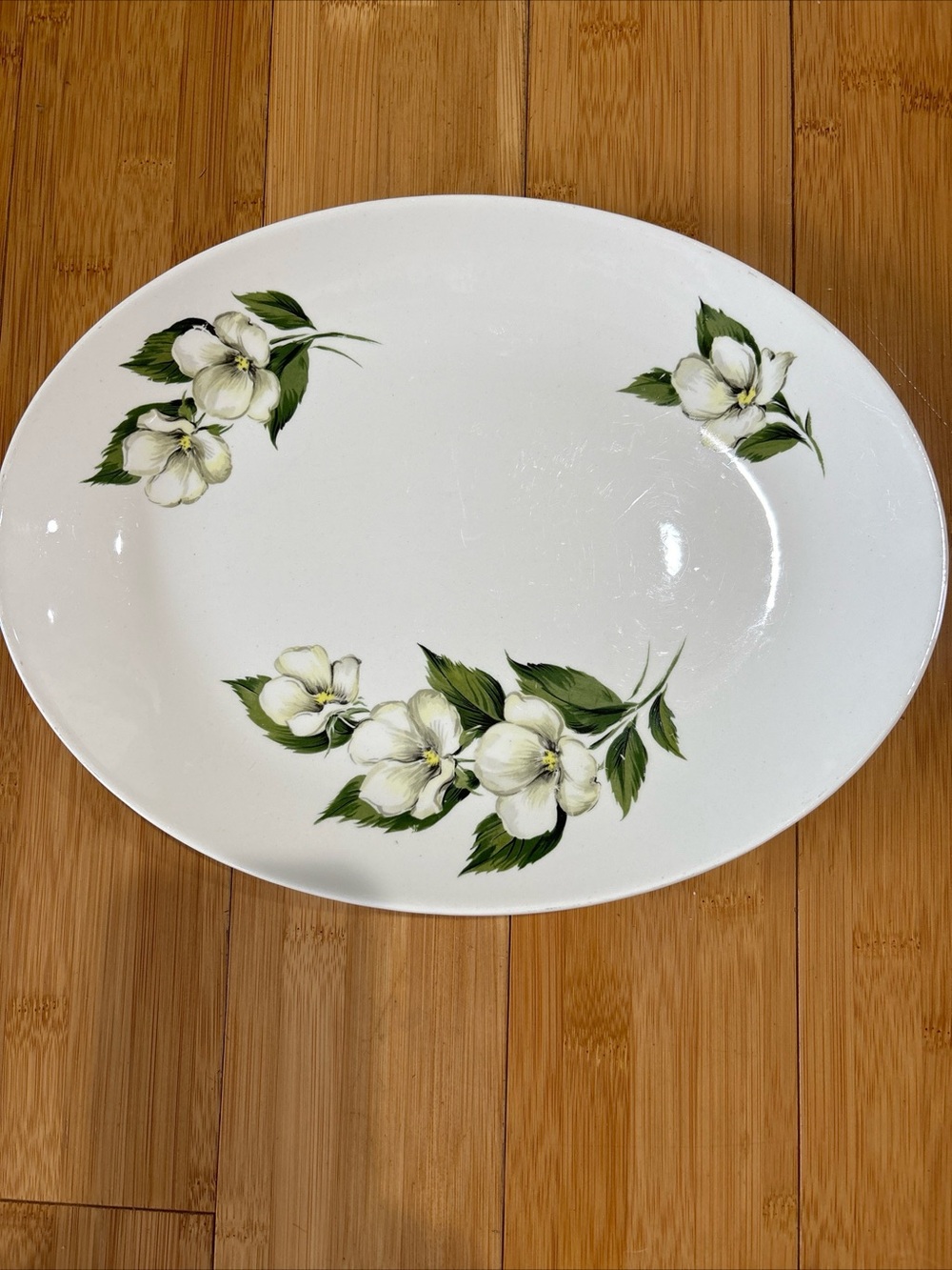 Homer Laughlin White Porcelain Platter with White Magnolia Accents